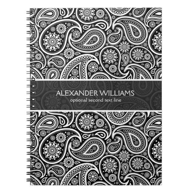 Elegant Black & White Paisley Notebook (Front)