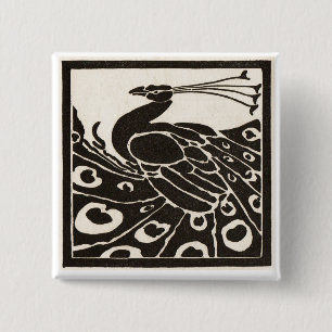 ELEGANT BLACK WHITE PEACOCK 15 CM SQUARE BADGE