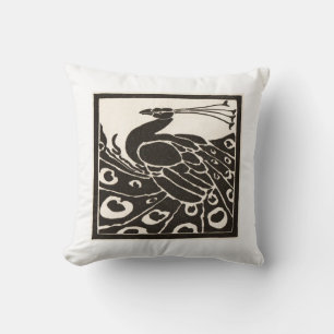 ELEGANT BLACK WHITE PEACOCK CUSHION