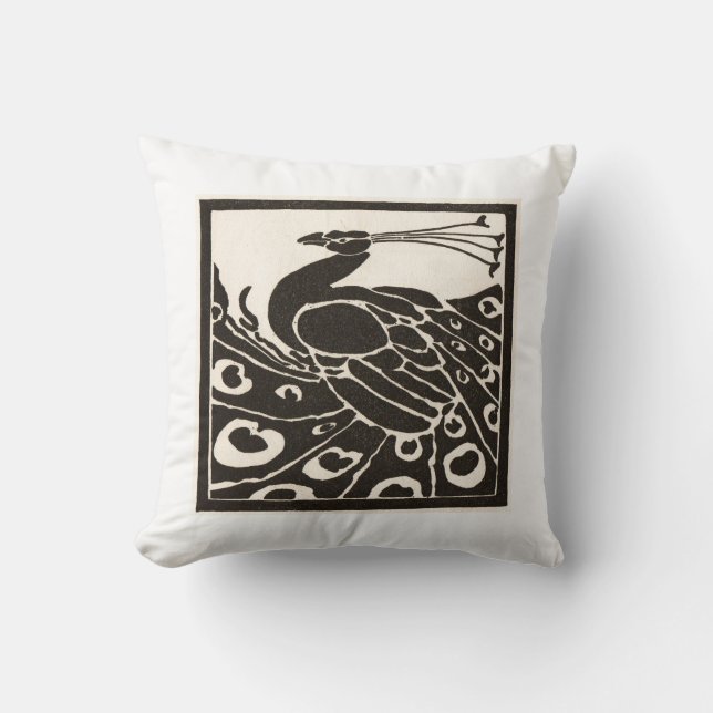 ELEGANT BLACK WHITE PEACOCK CUSHION (Front)