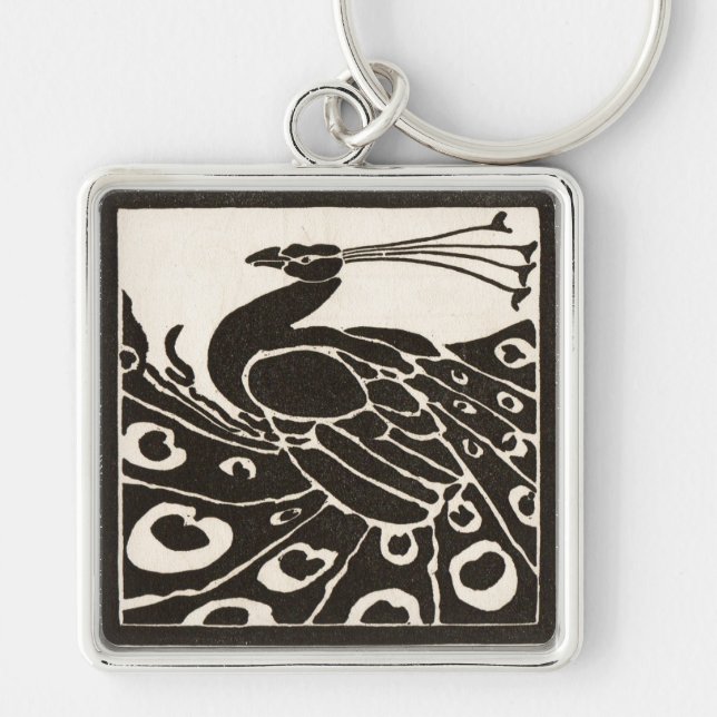 ELEGANT BLACK WHITE PEACOCK KEY RING (Front)
