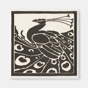 ELEGANT BLACK WHITE PEACOCK MAGNET