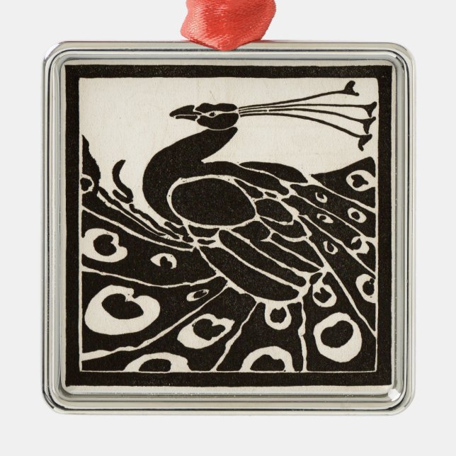 ELEGANT BLACK WHITE PEACOCK METAL TREE DECORATION (Front)