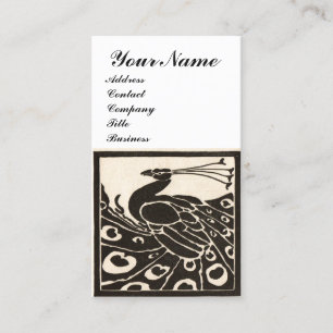 ELEGANT BLACK WHITE PEACOCK MONOGRAM BUSINESS CARD