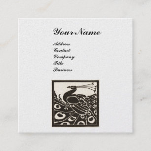 ELEGANT BLACK WHITE  PEACOCK MONOGRAM Pearl Square Business Card