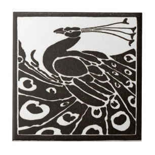 ELEGANT BLACK WHITE PEACOCK TILE