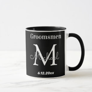 elegant black white personalised  groomsmen mug
