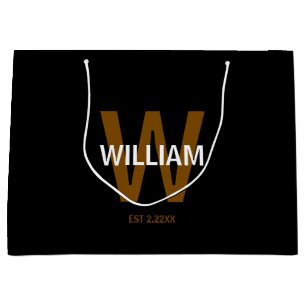 Elegant Black &White Personalized Name Monogram Large Gift Bag