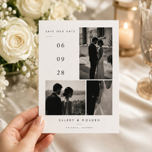 Elegant Black & White Photo Collage Wedding Save The Date