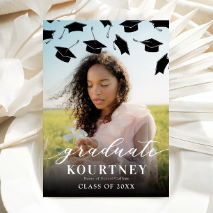 Elegant Black White Photo Graduation Invitation