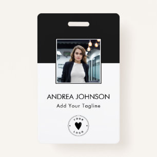 Elegant Black & White Photo Logo Bar Code & Name ID Badge