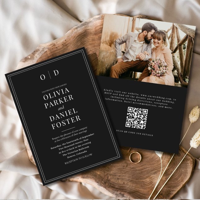 Elegant Black White Photo QR Code Wedding Invitation (Creator Uploaded)