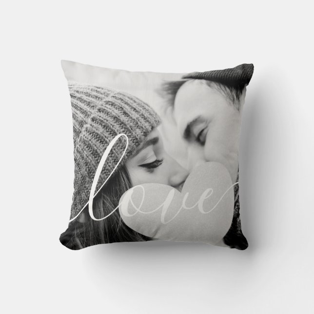 Elegant Black White Photo Script Love Cushion (Front)