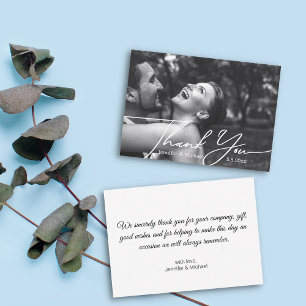 Elegant Black & White Photo Wedding Thank You Card