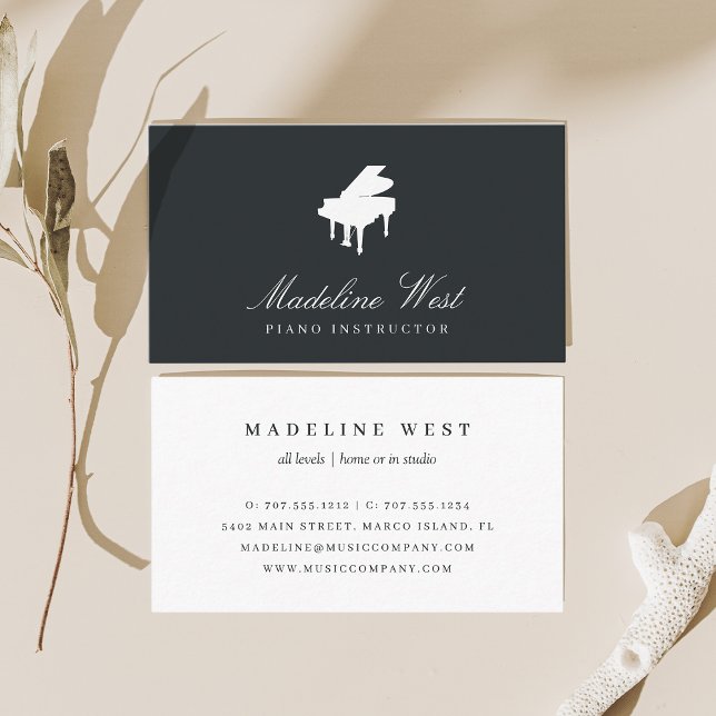 Elegant Black & White Piano Instructor Business Card (Creator Uploaded)