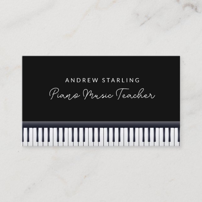 Elegant Black & White Piano keys music teacher Business Card (Front)