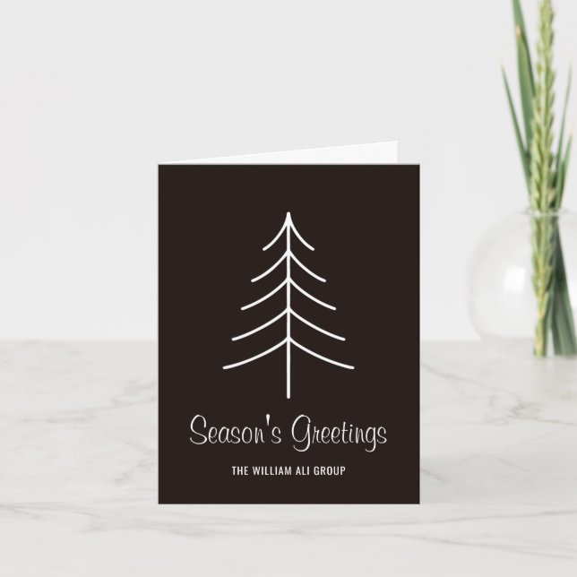 Elegant Black & White Pine Tree Greeting Business Holiday Card (Front)