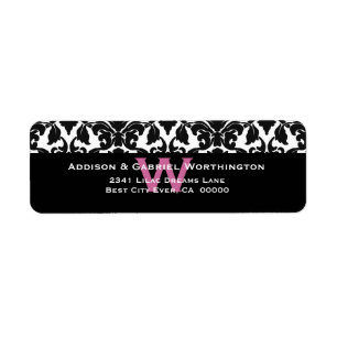 Elegant Black White Pink Damask Wedding S547 Return Address Label