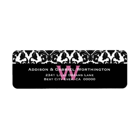 Elegant Black White Pink Damask Wedding S547 Return Address Label