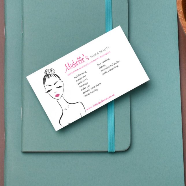 Elegant Black White Pink Pretty Girl Beauty Salon  Business Card (Creator Uploaded)