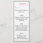 Elegant Black White Pink Script Wedding Menu Card<br><div class="desc">This Elegant Black & White with Pink Calligraphy Script Wedding Menu Card will add sophistication and contemporary style to your next party or wedding reception. Clean, simple styling makes this menu work perfectly for any formal occasion. This menu coordinates perfectly with our Modern Pink and Black Script contemporary Christian wedding...</div>