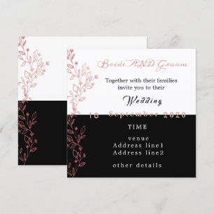 elegant black white pink wedding invitation