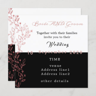 elegant black white pink wedding invitation