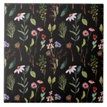 Elegant black white &pink wildflower watercolor 