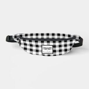 Elegant black white plaid gingham dragonfly  bum bags
