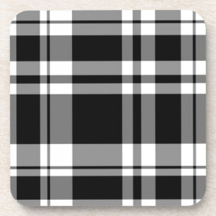 elegant black white plaid pattern coaster