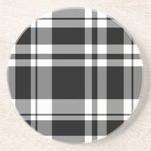 elegant black white plaid pattern coaster