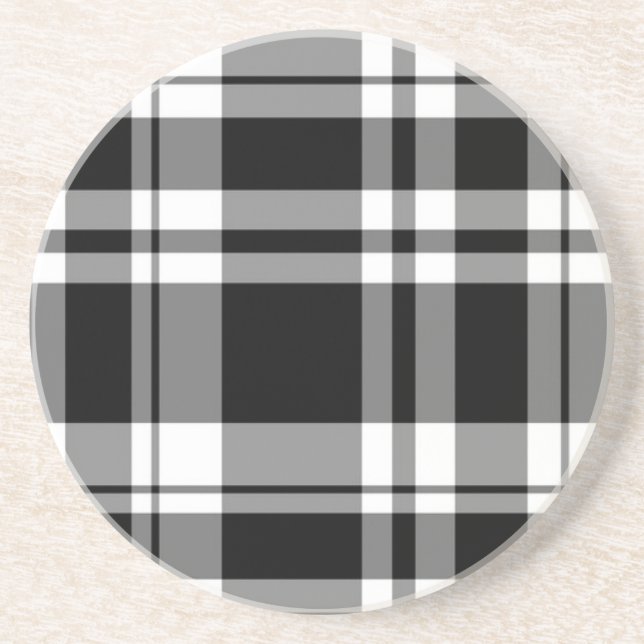 elegant black white plaid pattern coaster (Front)