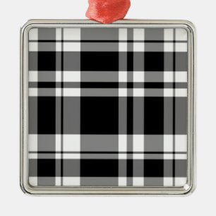 elegant black white plaid pattern metal ornament