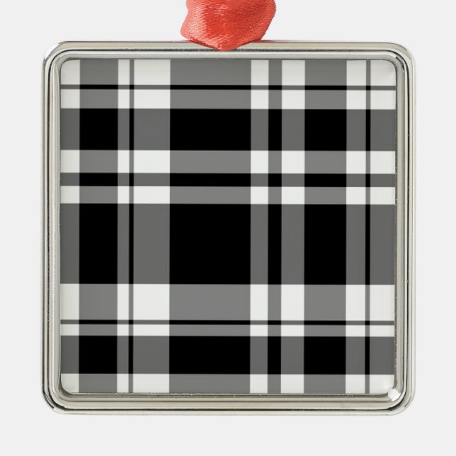elegant black white plaid pattern metal ornament (Front)