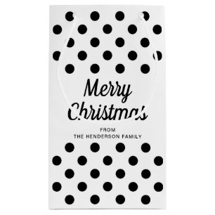 Elegant Black White Polka Dots Merry Christmas Small Gift Bag