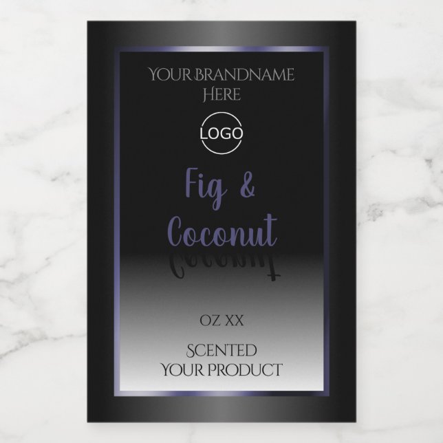 Elegant Black White Product Labels Blue Frame Logo (Single Label)