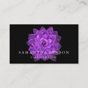 Elegant Black & white Purple Lotus Logo Yoga Business Card