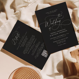 Elegant Black White QR Code All in one Wedding Invitation
