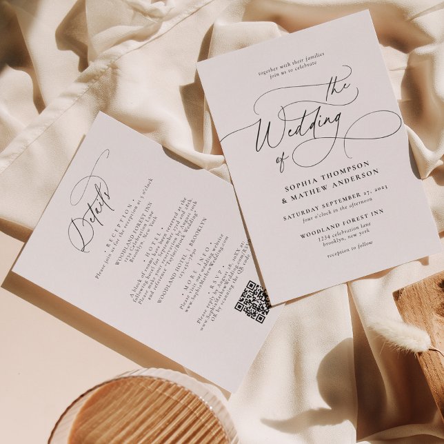 Elegant Black White QR Code All in one Wedding Invitation (Creator Uploaded)