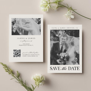 Elegant Black & White Qr code Monogram Wedding Save The Date