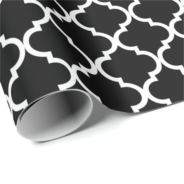 Elegant black & white quatrefoil pattern Christmas Wrapping Paper (Roll Corner)