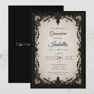 Elegant Black White Quinceañera Invitation