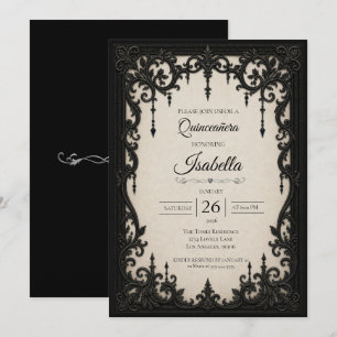Elegant Black White Quinceañera Invitation