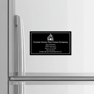 Elegant Black White Real Estate Company House Magnetic Business Card