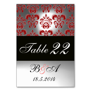 ELEGANT BLACK WHITE RED DAMASK MONOGRAM TABLE NUMBER