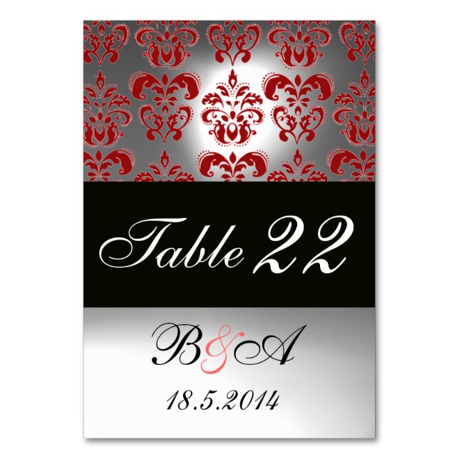 ELEGANT BLACK WHITE RED DAMASK MONOGRAM TABLE NUMBER (Back)