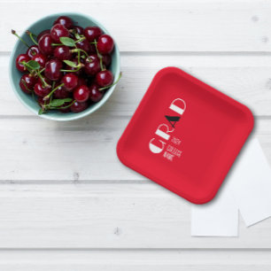 Elegant black white red graduation paper plate