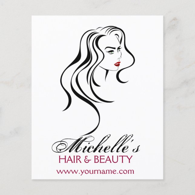 Elegant Black White Red Hair Styling Beauty Girl Flyer (Front)