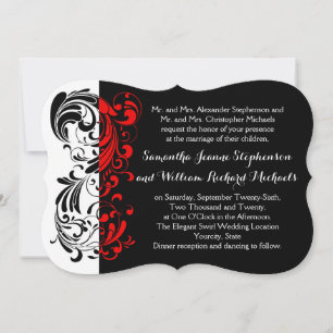 Elegant Black/White/Red Swirl Shaped Wedding Invitation