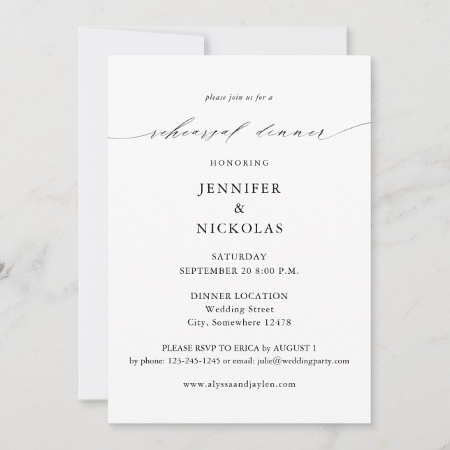 Elegant Black & White Rehearsal Dinner Invitation (Front)